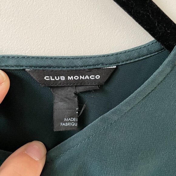 Club Monaco Beaded Short Sleeve Round Neck Shift Mini Dress Moss Green 2 - Picture 4 of 9